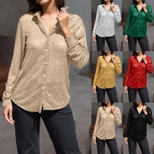 Damen Pailletten Hemd Bluse