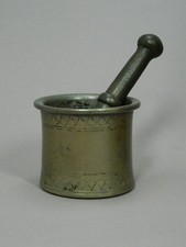 Antiker Mörser mit Pistill  Bronze Gelbguss Mortar Mortier Orient 18./19. Jhd.