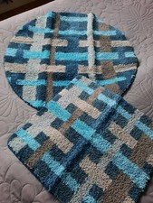 Badmatten Badvorleger Badgarnitur Duschvorleger  Set 2 teilig blau - grau