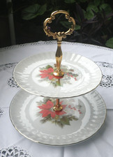 Retsch Bavaria Wunsiedel  2 teilige Etagere Weihnachtsmotiv Christrose Golddekor