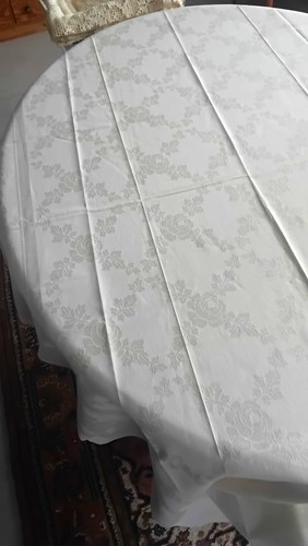 Beige tischdecke oval jacquard - tischdecke,