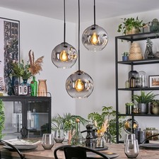 Schicke Pendelleuchte im Retro-Design, Decke Hängelampe, Schwarz Metall mit Glas