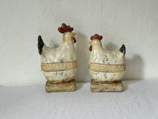 2er Set Deko Figuren Henne mit Spitzeneinsatz Beige