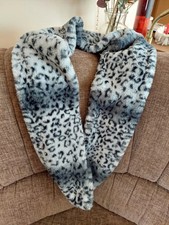 Schal Tuch Halstuch Loop Umlegetuch grau schwarz Plüsch Kunstfell Leopard Animal