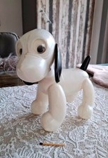 Ostalgie DDR Hund mit Wackelaugen weiß / schwarz Plastik Glieder beweglich