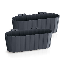 Balkon Blumen Kasten m. Halterung 39cm 2er Set - Kunststoff Geländer Pflanz Topf