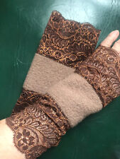 Handstulpen Walkloden Loden Stulpen beige Spitze braun Glitzerfaden 23 cm