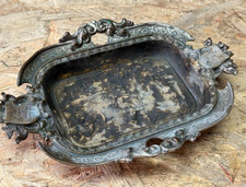 antiker Aschenbecher Messing/Zinn Relief Bauernszene Historismus um 1900