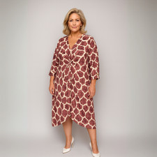 Rosa Giraffe locker sitzend V-Ausschnitt Knoten vorne Kleid