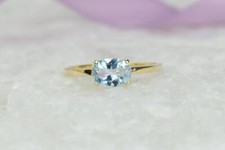 Solid 14k Gelbgold Natürlich Blau Topas Edelstein Solitaire Damen Promise Ring