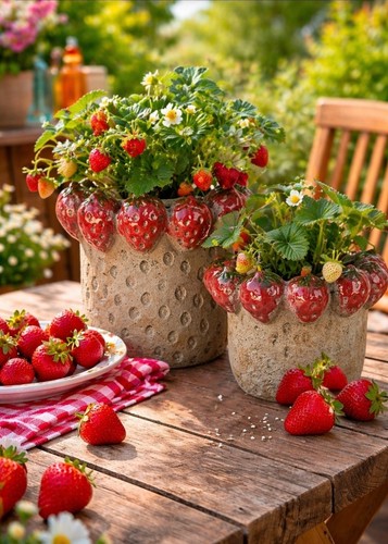 Blumentopf erdbeeren 2 - erdbeeren,