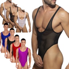 DE Herren Spitze Body Transparent Bodysuit Stringbody Unterhemd Thong Dessous 