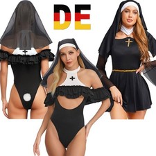 Damen Nonne Cosplay Kostüm Bodysuit Chiffon Kopftuch Fasching Outfits Clubwear