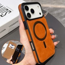 Magnet Leder HandyHülle mit Kartenfach für iPhone 17 16 Pro Max 15 14 13 12 Case