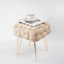 Moderner Velvet Kosmetik Hocker, Quadratisch Ottoman-Fußhockermit goldfarbenen
