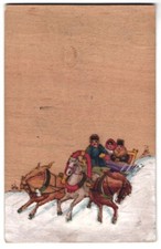 Holz-AK Pferdeschlitten im Schnee 1909 