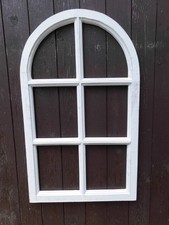 Fenster Sprossenfenster Bilderrahmen halbrund Wanddeko Holz weiss 70 cm