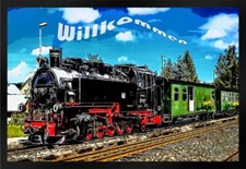 Fußmatte Schmutzfangmatte Eisenbahn Dampflok Willkommen F579