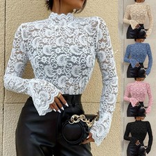 Sexy Damen Spitze Langarmshirt