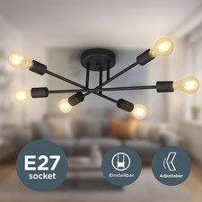 Retro Deckenlampe Wohnzimmer 6-flammig E27 Vintage Deckenleuchte Schwarz Metall