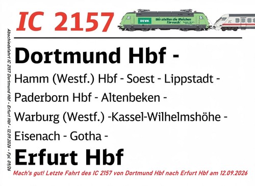 Zuglaufschild abschied 2157 - abschied, ic