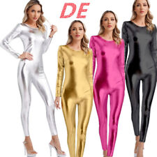 Damen Metallic Ganzanzug Langarm Einteiler Body Gymnastikanzug Trainning Overall