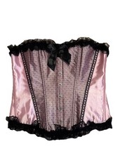 Korsage Bustier 2XL rosa Satin schwarze Spitze Rüsche Schleifen burlesque Neu