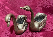 Vintage Messing Schwanen Paar, 15,5 + 17,8 cm hoch