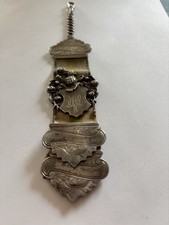 Antiker Uhrenanhänger - Chatelaine / Fob Silber - Stoff - Jugendstil