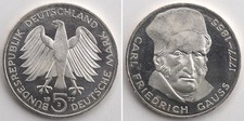 BRD 5 Deutsche Mark (5 DM) 1977 J Silber Stgl. Carl Friedrich Gauß