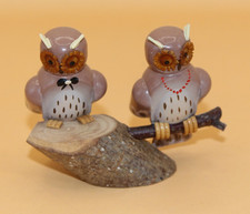 Nestler Figuren Miniaturen  Eule Eulenpaar auf Ast 6cm Erzgebirge Volkskunst