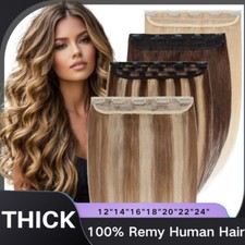 Clip in 100% Echthaar Extensions Haarverlängerung Echt Haarteil 60cm Ein Tressen