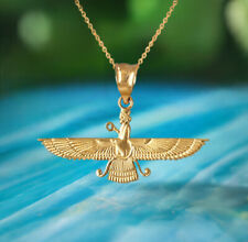 Halskette mit Anhänger 14 Karat Gelbgold Faravahar Unisex