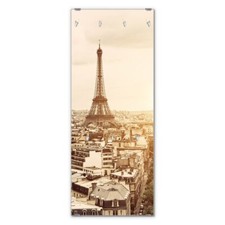 banjado Wandgarderobe Echtglas 50x125cm Garderobe mit 7 Haken Dächer Von Paris