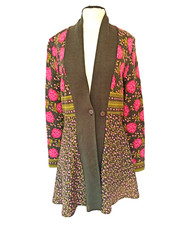 Strick Jacke Mantel Rot Blumen