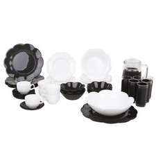 Tafelservice Flore & Flora 46 Tlg. weiß - schwarz LUMINARC