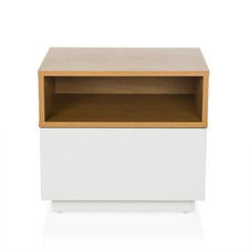 hjh LIVING Beistelltisch Nachttisch MELMO weiß eiche Stauraum Möbel 50x40x45 cm