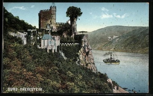Ansichtskarte rheinstein burg - ansichtskarte, rheinstein,