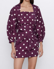 Zara TAFT-MINIROCK und BLUSE MIT TUPFEN Gr. S 100% Bordeaux polyester NP 90 EUR