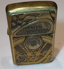 Original Zippo Harley Davidson Motor Flag Lighter A XV Emblem Messing Benzin