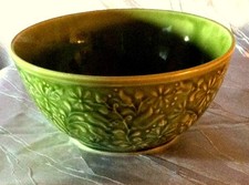 VEB Torgau Schüssel Steingut Keramik Blumen Dekor Gr. 3 Ostalgie-grün
