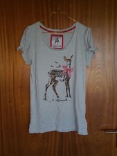 T-Shirt Alprausch Shirt Reh Schleife Grau grün Oberteil Bluse U Ausschnitt M