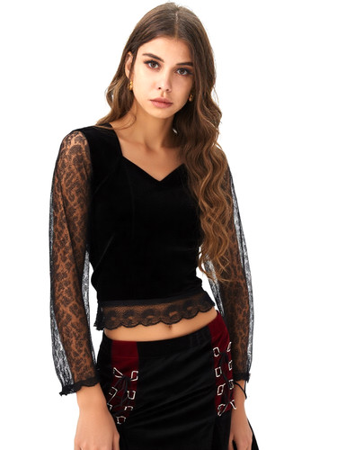 Velvet shirt lace sleeves - lace,