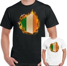 Irland T-Shirt st Patricks Tag Rugby Flagge Flammen Herren Irisch Tricolor Fu