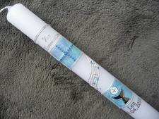 Kommunionkerze Junge Mädchen Kelch Noten blau silber
