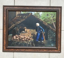 Altes Bild Ölgemälde DIE BROTBÄCKERIN Brotbacken Holzofen Bäckerei Backhaus