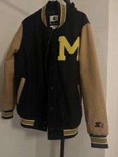 Mens Michigan Wolverines Navy Varsity Wool & Leather Jacke Bomberjacke Größe M