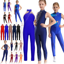 DE Mädchen Strass Gymnastik Ballettanzug Tanzbody Leotard Eiskunstlauf Overall 