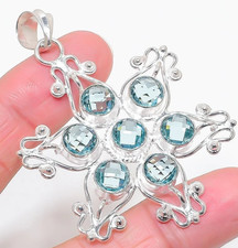 AQUAMARIN SCHNEEFLOCKE EDELSTEIN SCHMUCK ANHÄNGER HANDGEFRTIGT 925 STERLINGSIL.