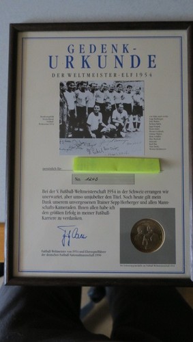 Gedenk urkunde weltmeiser - gedenk, 1954